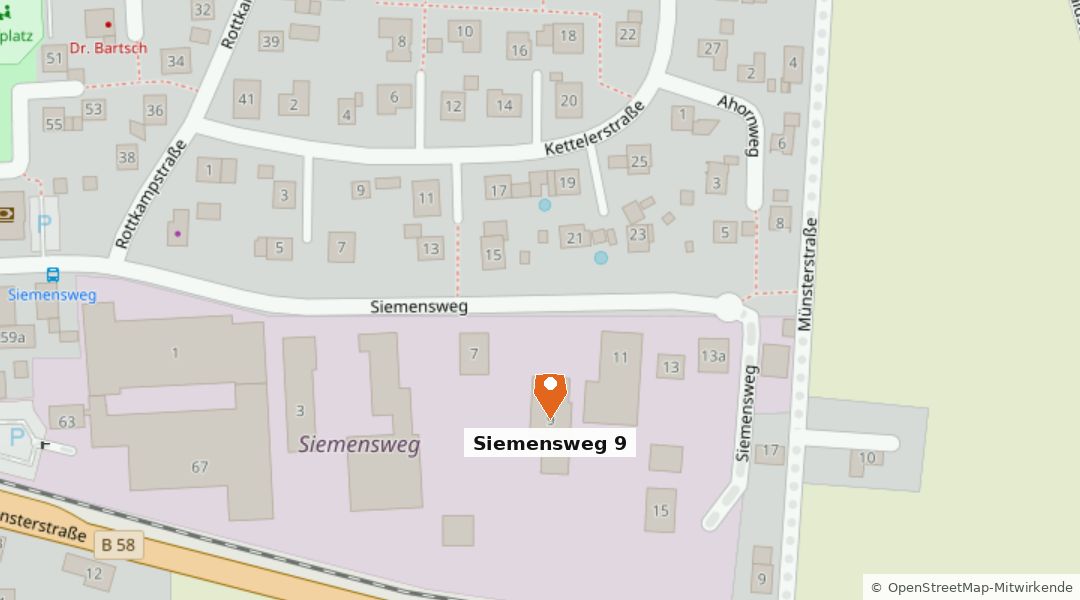 Kartenausschnitt mit dem Standort Siemensweg 9 in Wadersloh-Diestedde